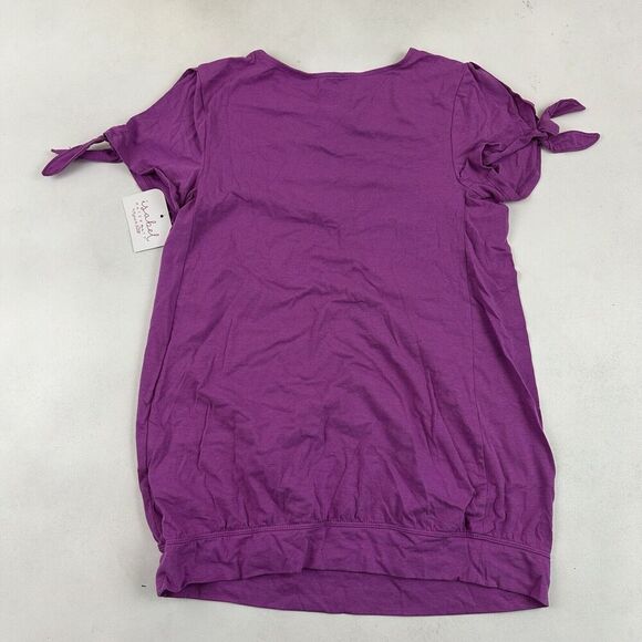 NWT Isabel Maternity by Ingrid & Isabel Purple Slit Tie Sleeve T-Shirt Blouse XS - Picture 9 of 9